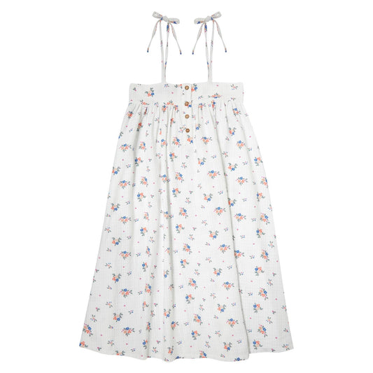 TOCOTO VINTAGE WHITE FLORAL BOW MIDI JUMPER