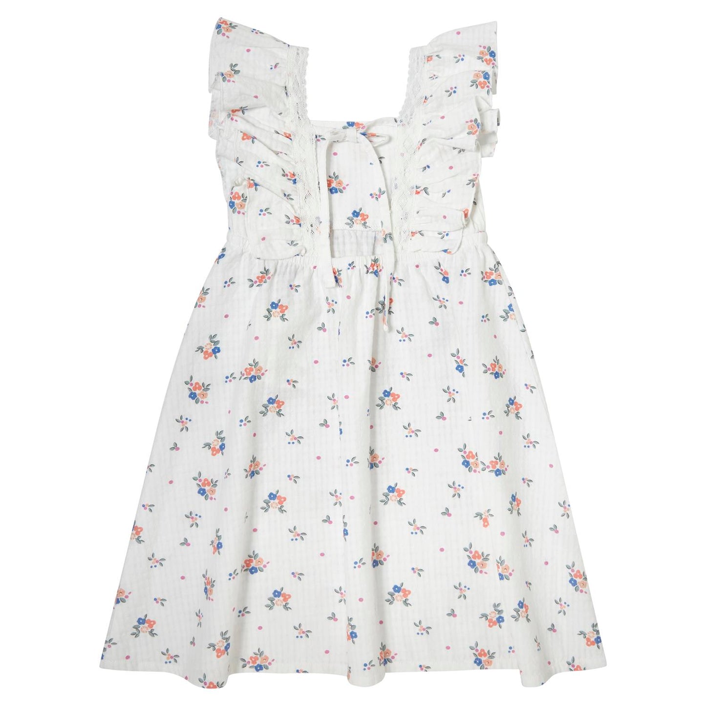 TOCOTO VINTAGE WHITE FLORAL RUFFLE TRIM JUMPER