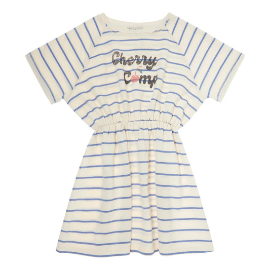 TOCOTO VINTAGE BEIGE/BLUE STRIPED TERRY DRESS