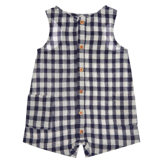 TOCOTO VINTAGE NAVY CHECKED BUTTON ROMPER