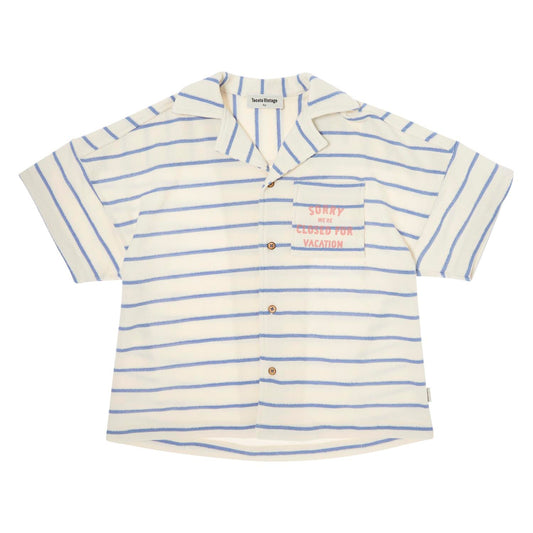 TOCOTO VINTAGE BEIGE/BLUE STRIPED TERRY COLLAR SHIRT