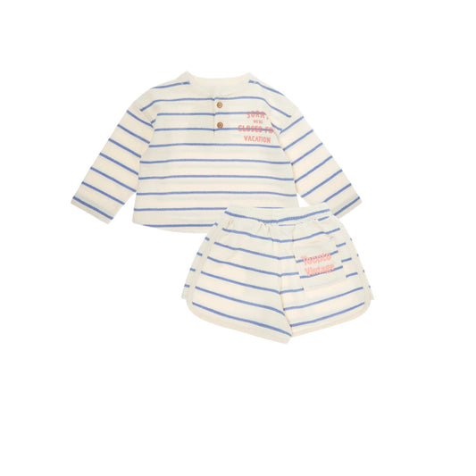 TOCOTO VINTAGE BEIGE/BLUE STRIPED TERRY SET