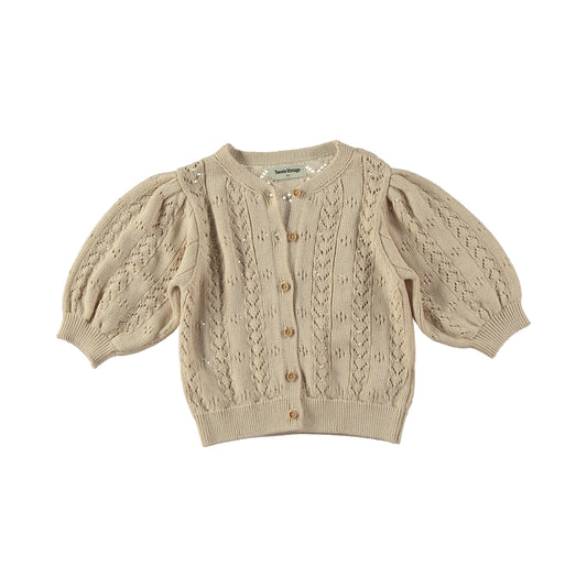 TOCOTO VINTAGE OFF WHITE DESIGN KNIT PUFF SLEEVE CARDIGAN
