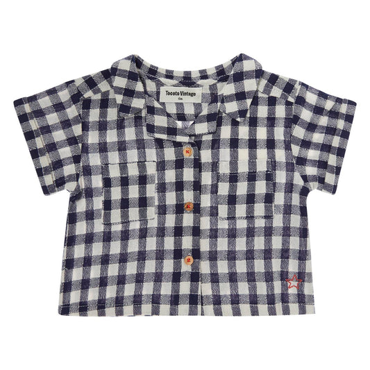 TOCOTO VINTAGE NAVY CHECKED COLLAR SHIRT