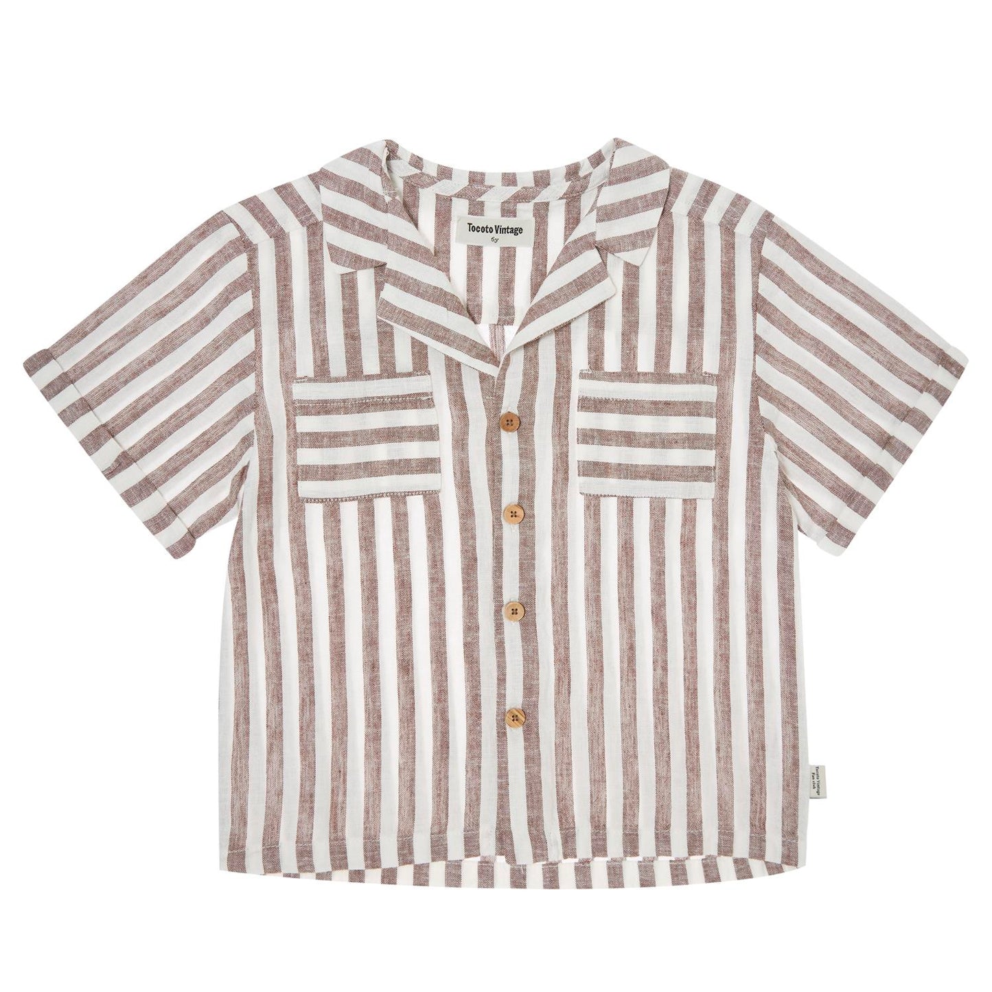 TOCOTO VINTAGE BROWN STRIPED LINEN COLLAR SHIRT