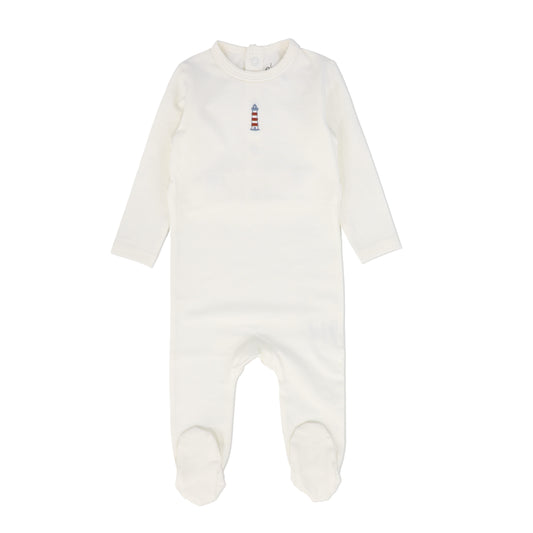 ELY'S & CO. IVORY RIBBED EMBROIDERED NAUTICAL FOOTIE