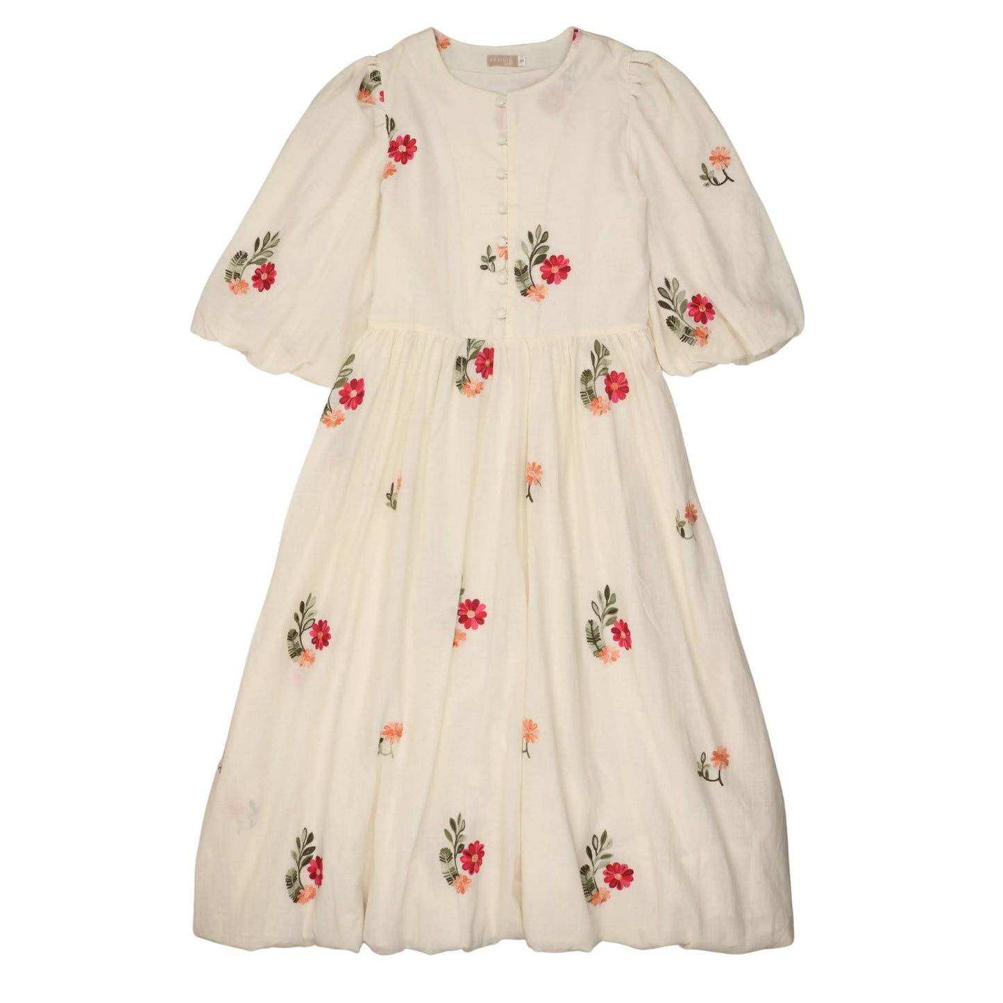 PRAIRIE CREAM FLORAL PATCH PUFF SLEEVE DRESS [FINAL SALE]