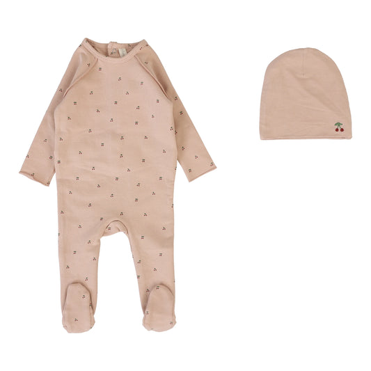LILETTE DUSTY PINK CHERRY PRINT FOOTIE SET