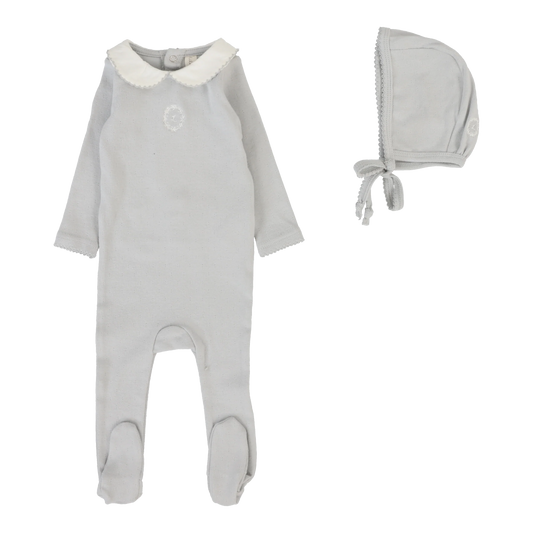 LILETTE PALE BLUE EMBLEM EMBROIDERED FOOTIE SET