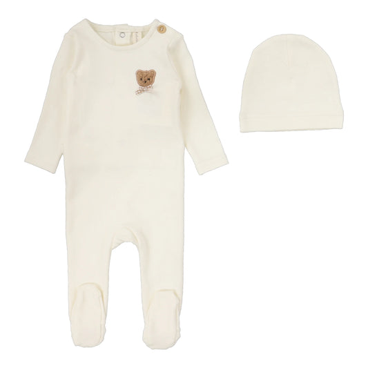 LILETTE CREAM BEAR APPLIQUE FOOTIE SET