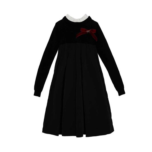 LA NINA BLACK KNIT/TAFFETA RUFFLE COLLAR DRESS