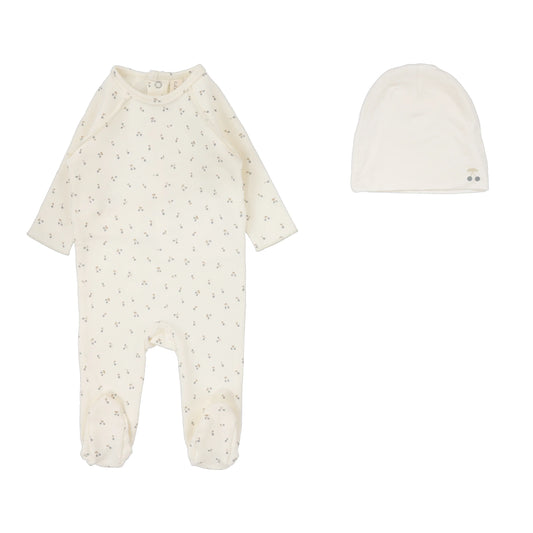 LILETTE CREAM/BLUE CHERRY PRINT FOOTIE SET