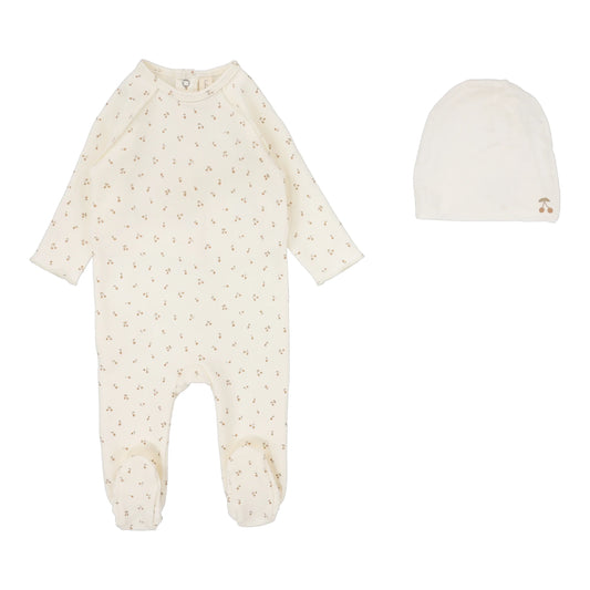 LILETTE CREAM/PINK CHERRY PRINT FOOTIE SET