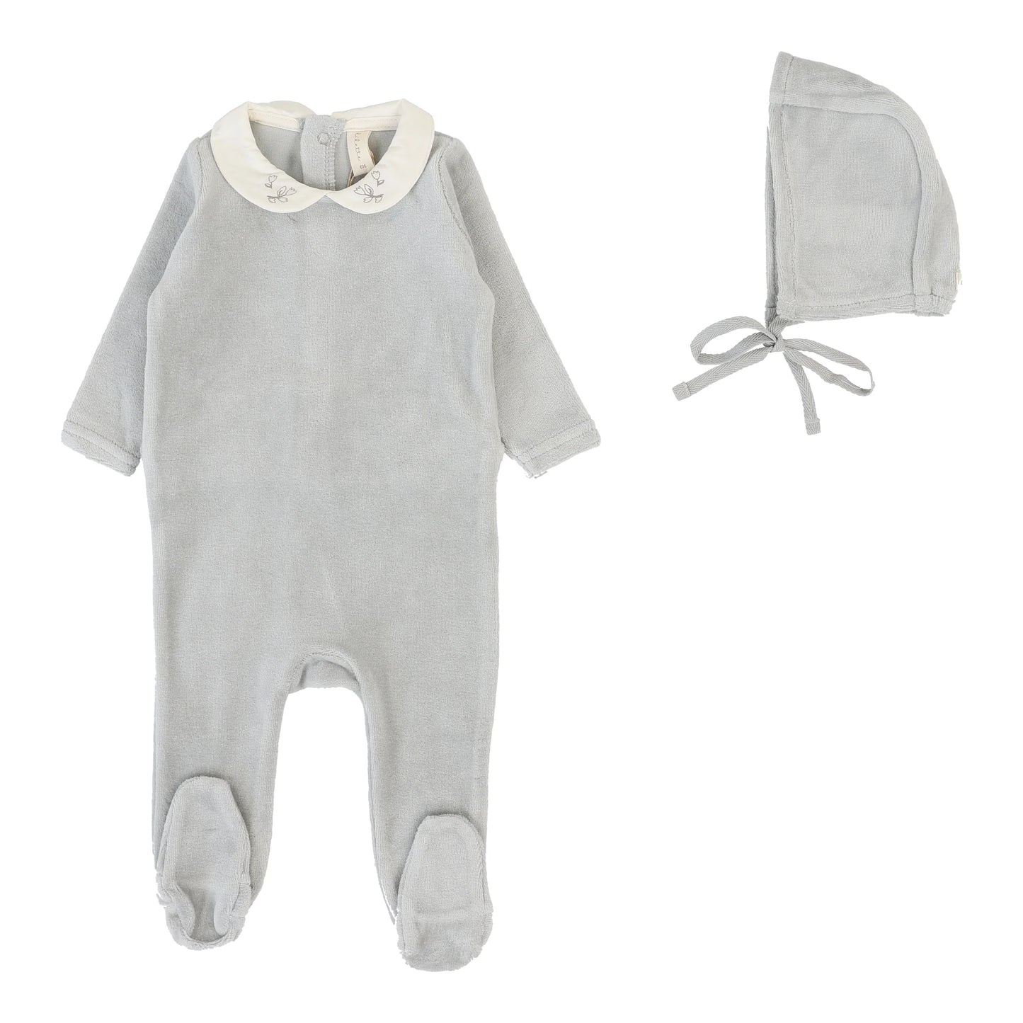 LILETTE DUSTY BLUE VELOUR COLLAR FOOTIE SET
