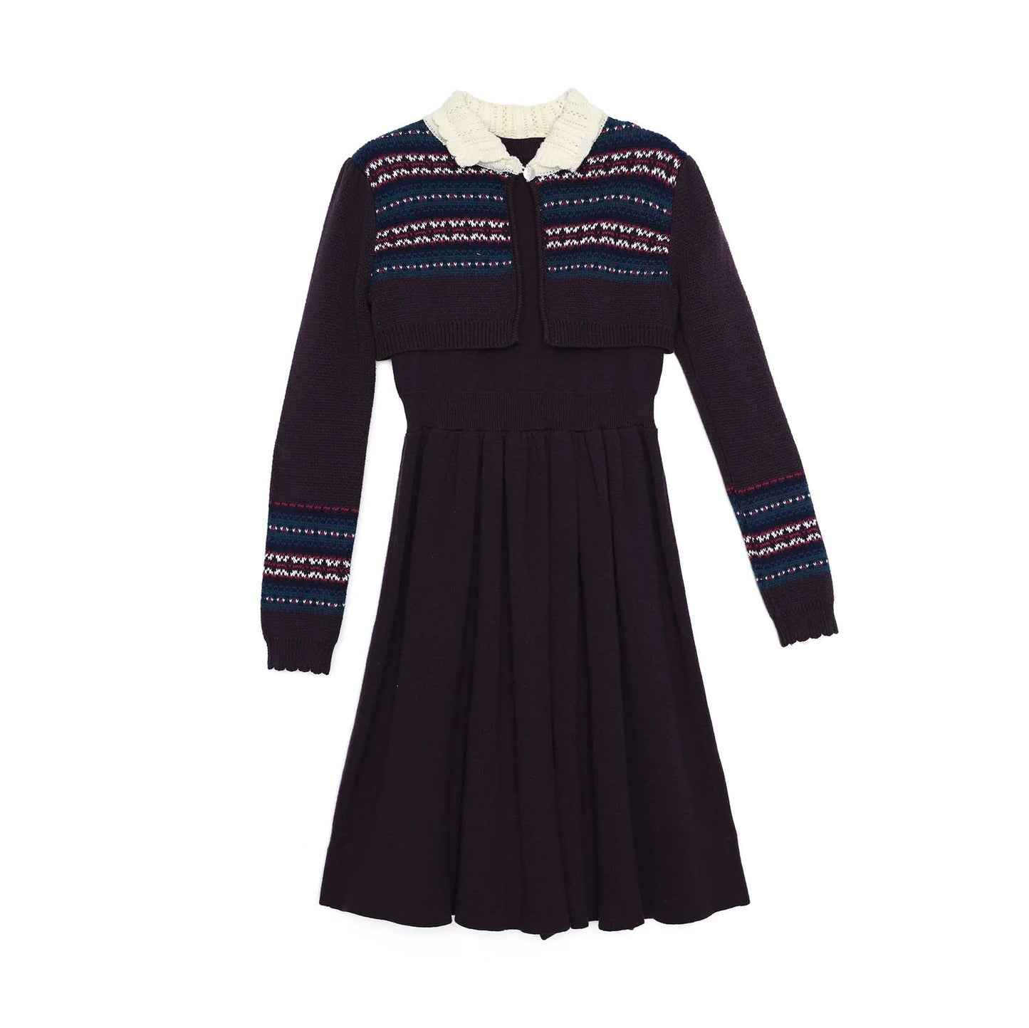 LA NINA PURPLE/BLUE INTARSIA KNIT DRESS