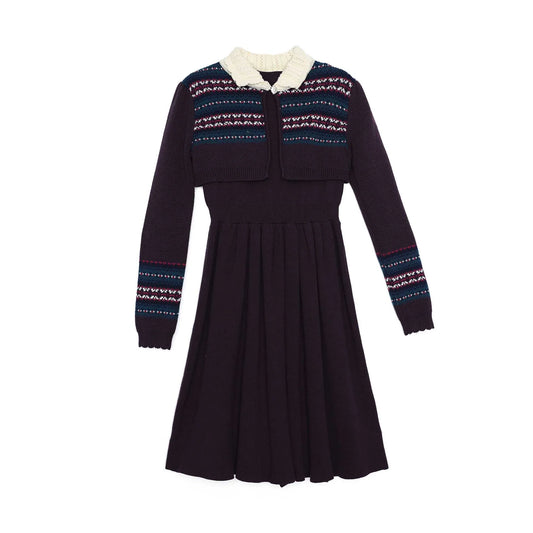 LA NINA PURPLE/BLUE INTARSIA KNIT DRESS