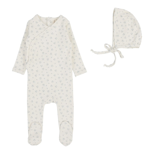 LILETTE CREAM/BLUE BUD FOOTIE SET