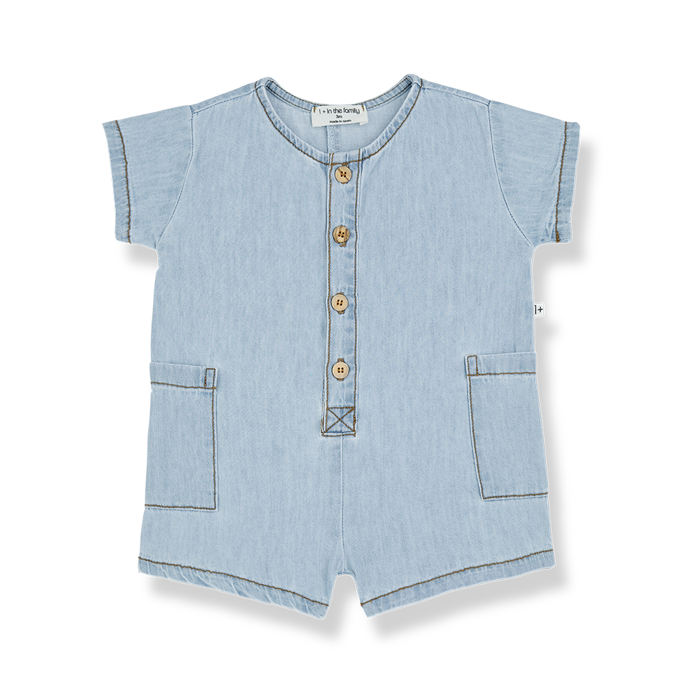 1 + IN THE FAMILY BLUE DENIM STITCHED OVERALLS