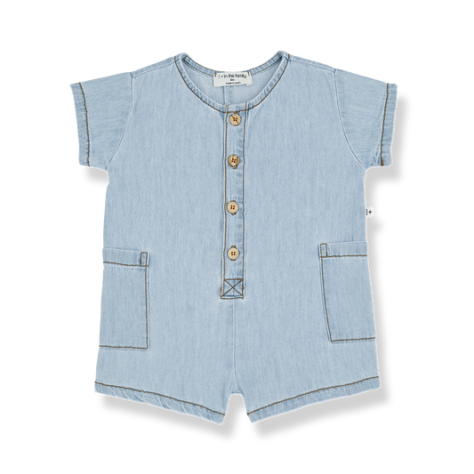 1 + IN THE FAMILY BLUE DENIM STITCHED OVERALLS