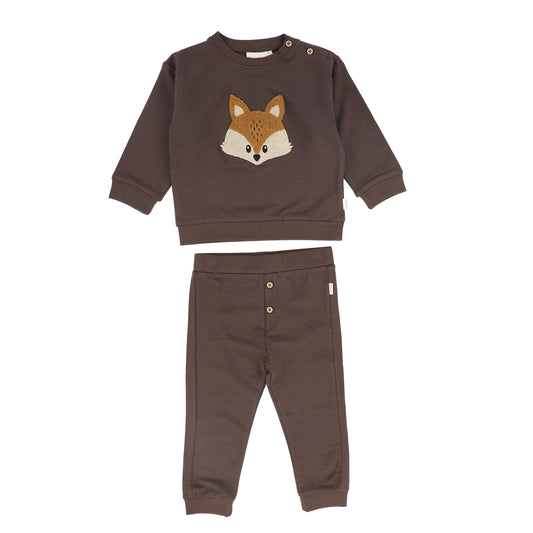 MINYMO BROWN ANIMAL PATCH SWEATSHIRT SET