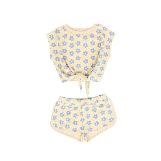 LOUIS LOUISE BEIGE/BLUE FLOWER PRINT TERRY SET