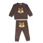 MINYMO BROWN ANIMAL PATCH SWEATSHIRT SET
