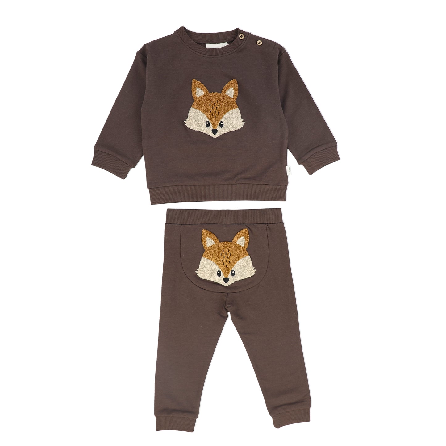 MINYMO BROWN ANIMAL PATCH SWEATSHIRT SET