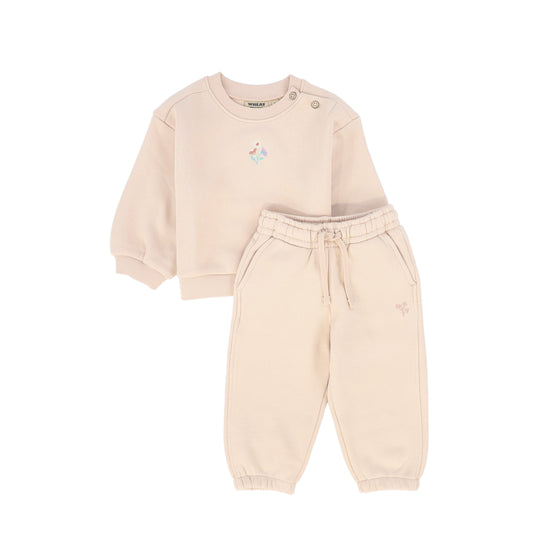 WHEAT PALE PINK FLOWER BUNCH SWEATSHIRT SET