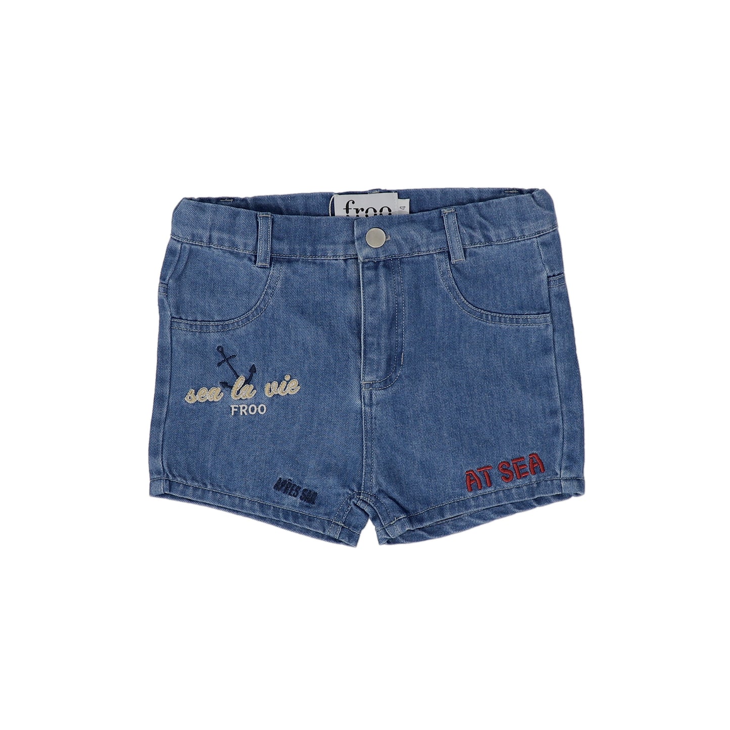 FROO STYLE BLUE DENIM WASH WORDED SHORTS