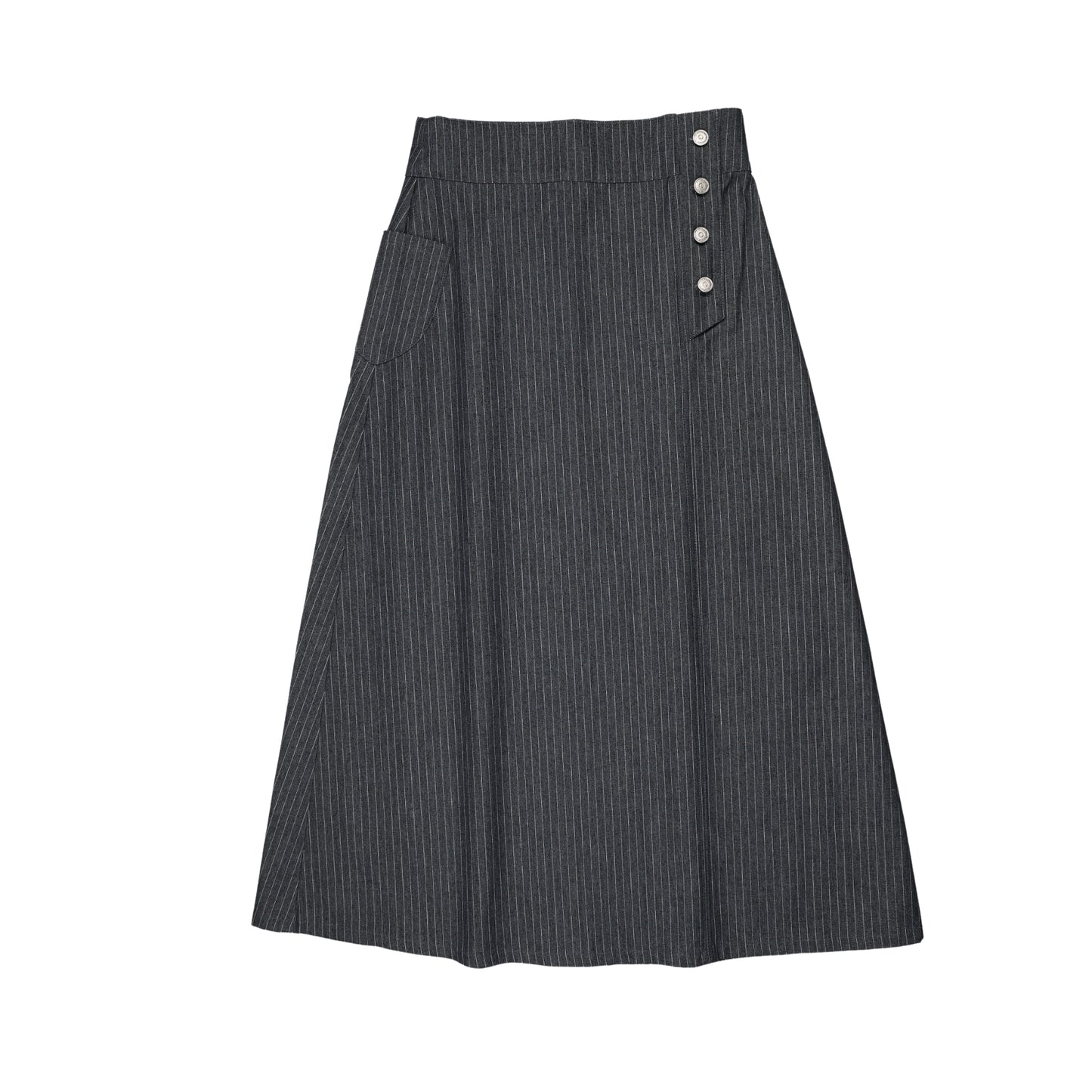 FROO STYLE DENIM STRIPE BUTTON MIDI SKIRT