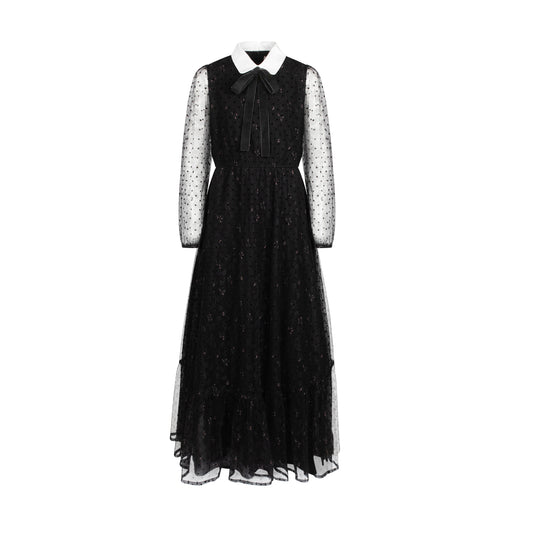 SOIREE BLACK VELVET DOTTED COLLAR GOWN