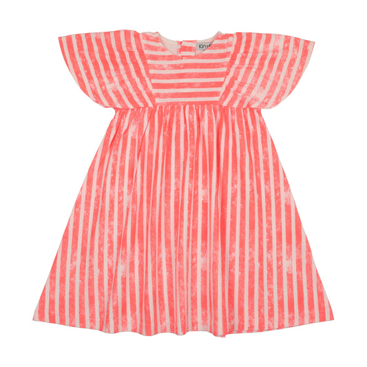 KIN & KIN NEON PINK STRIPE FLUTTER SLEEVE JUMPER
