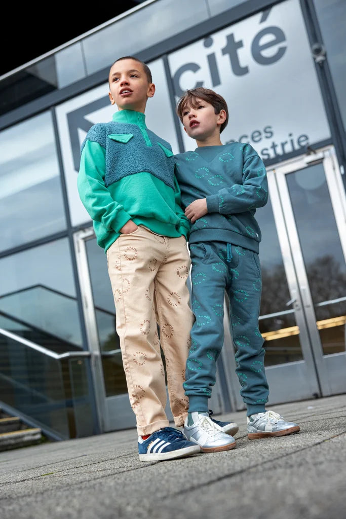 SPROET & SPROUT TEAL RIBBED NECK GRAPHIC SWEATSHIRT