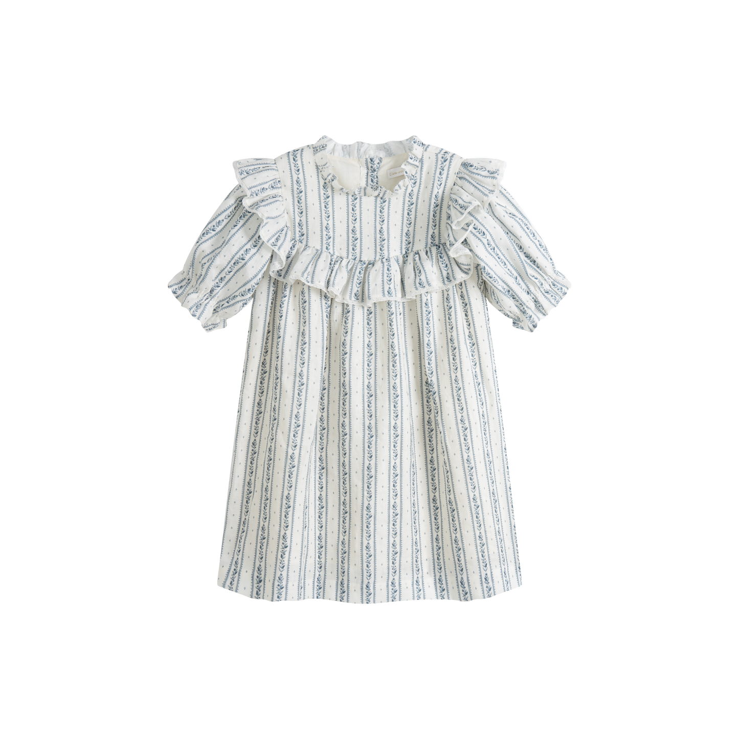 CERA UNA VOLTA WHITE/BLUE STRIPED RUFFLED DRESS