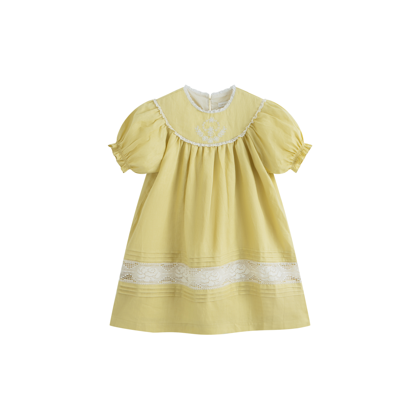 CERA UNA VOLTA YELLOW/WHITE EMBROIDERED LINEN DRESS