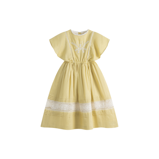 linen jumper dress Yellow/white Embroidered Linen Dress