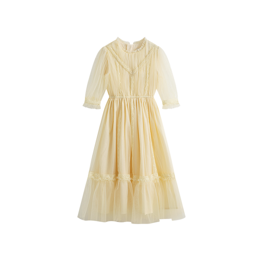 CERA UNA VOLTA PASTEL YELLOW TULLE WAISTED GOWN