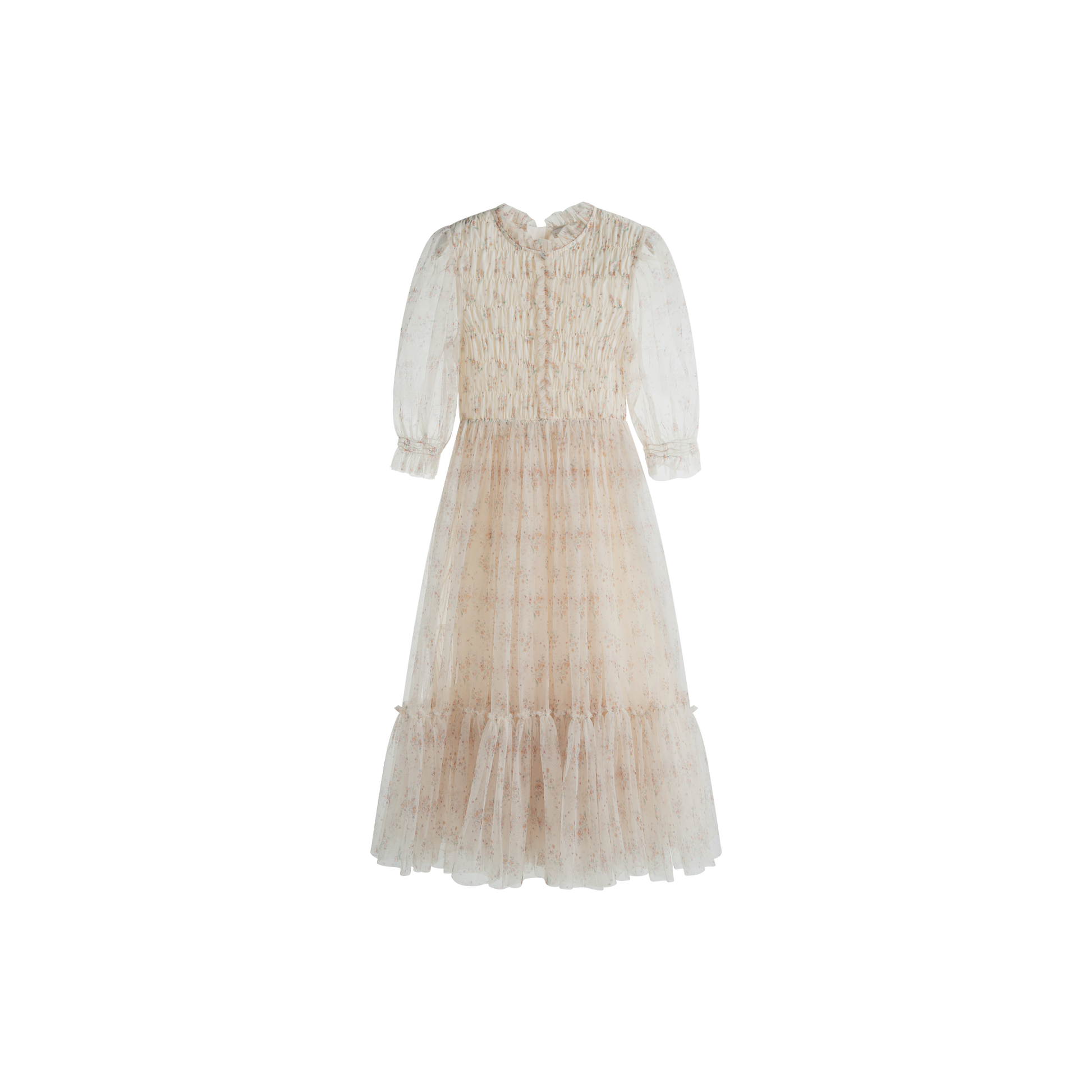 Cream Floral Tulle Gathered Gown