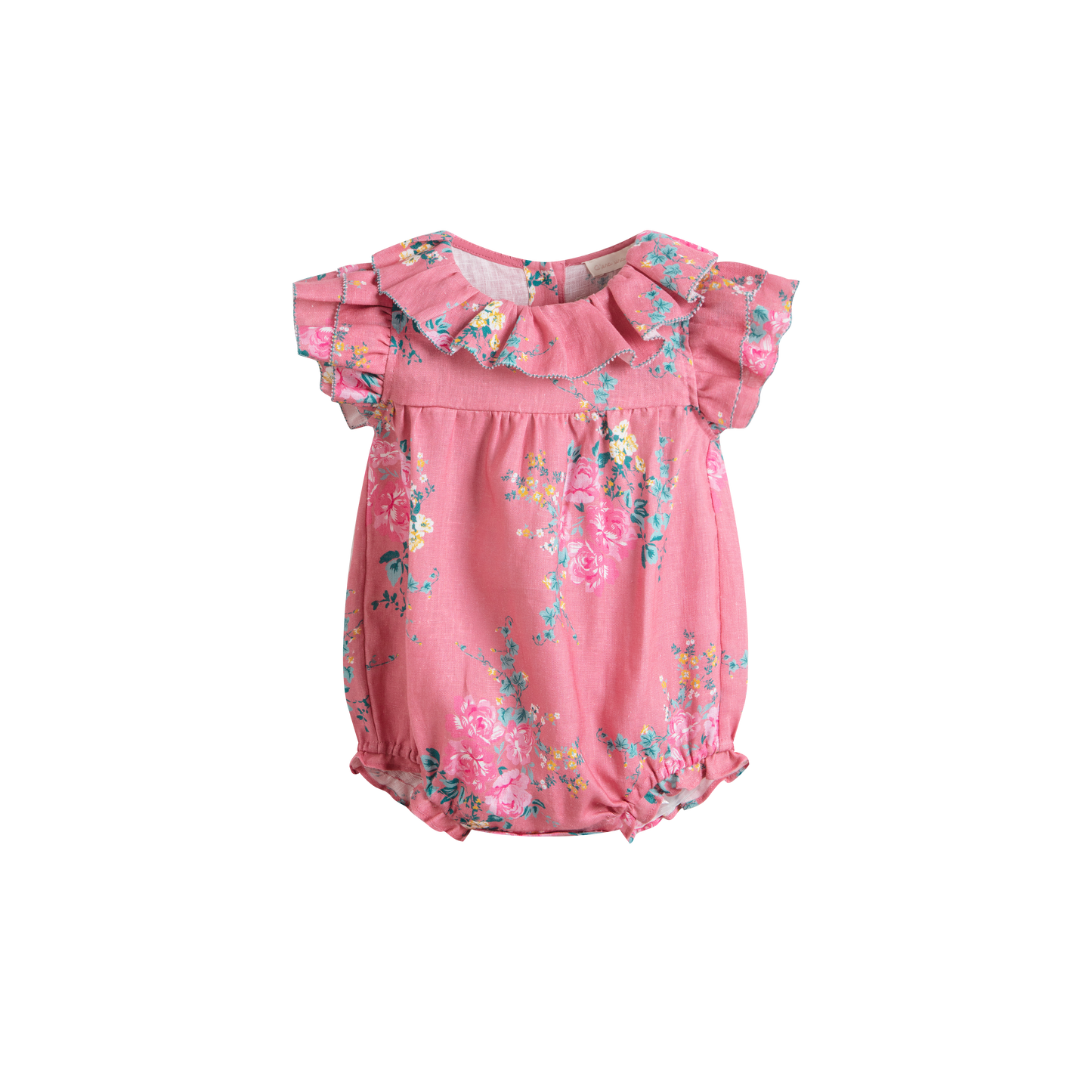 CERA UNA VOLTA DEEP PINK FLORAL RUFFLE COLLAR ROMPER