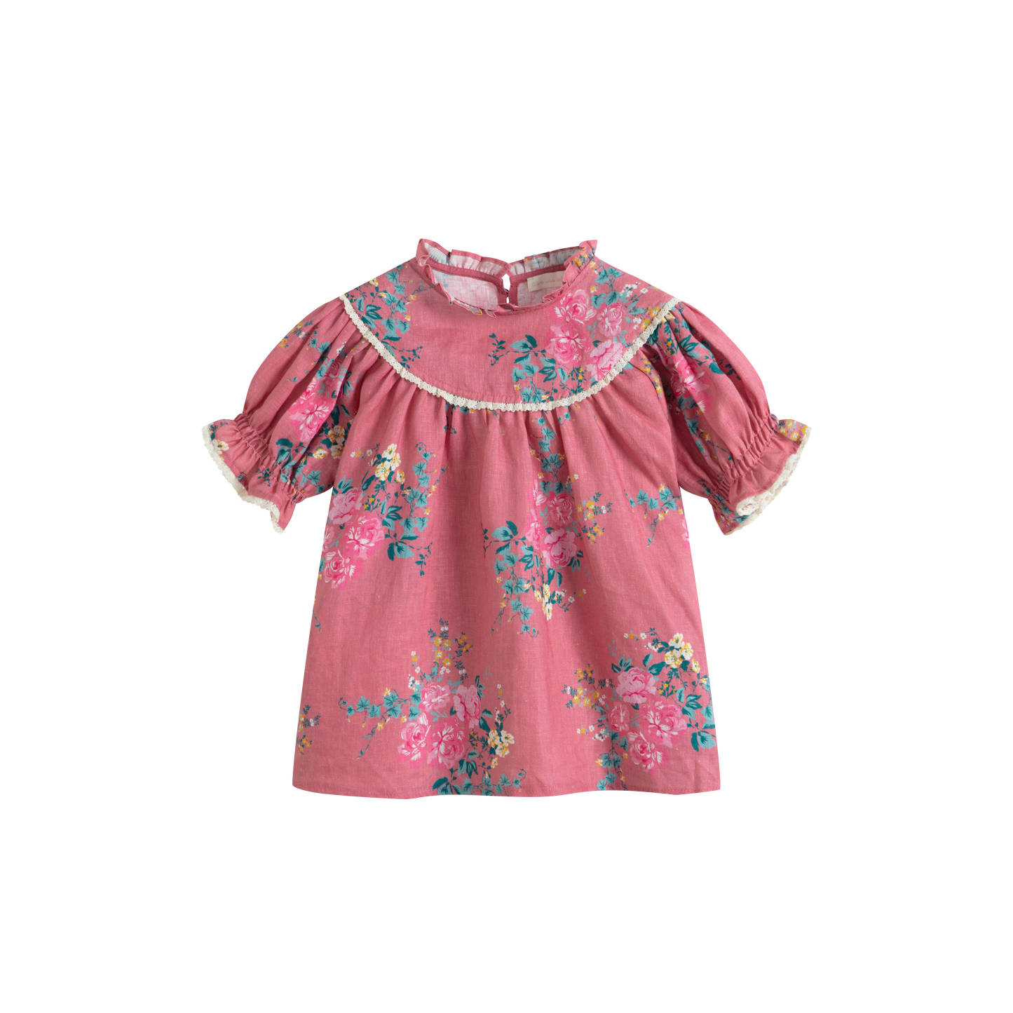 CERA UNA VOLTA DEEP PINK FLORAL LACE TRIM SHIRT