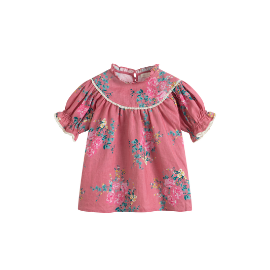 CERA UNA VOLTA DEEP PINK FLORAL LACE TRIM SHIRT