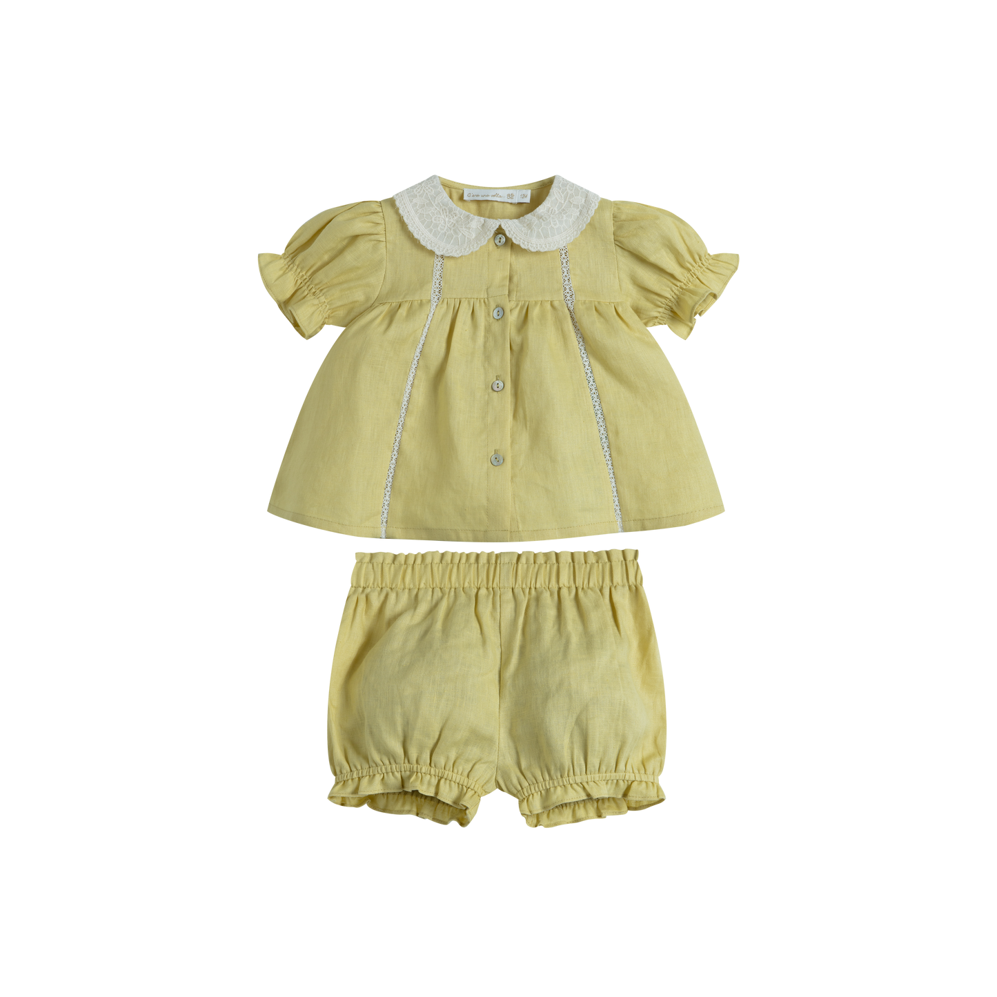 CERA UNA VOLTA YELLOW/WHITE LINEN COLLAR BLOOMER SET