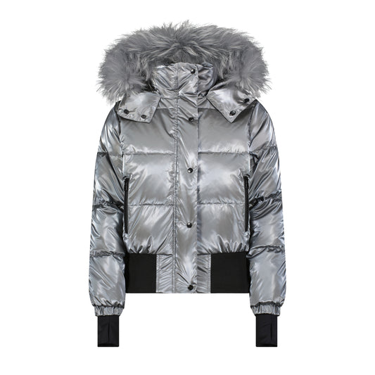 SCOTCH BONNET GREY GLOSS FUR TRIM PUFFER COAT