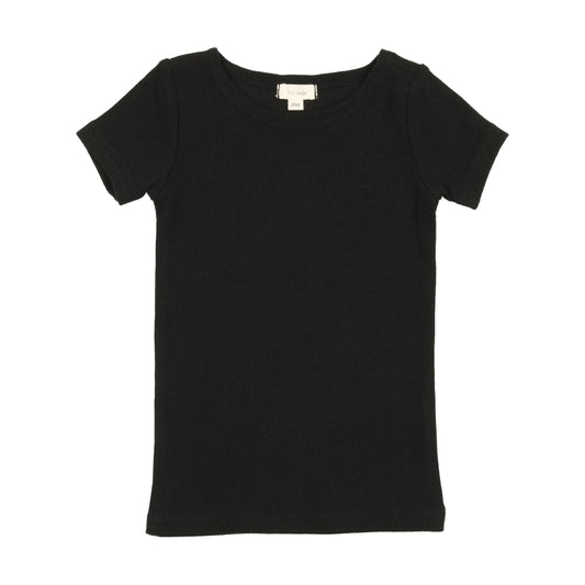 LIL LEGS BLACK RIBBED SS T-SHIRT