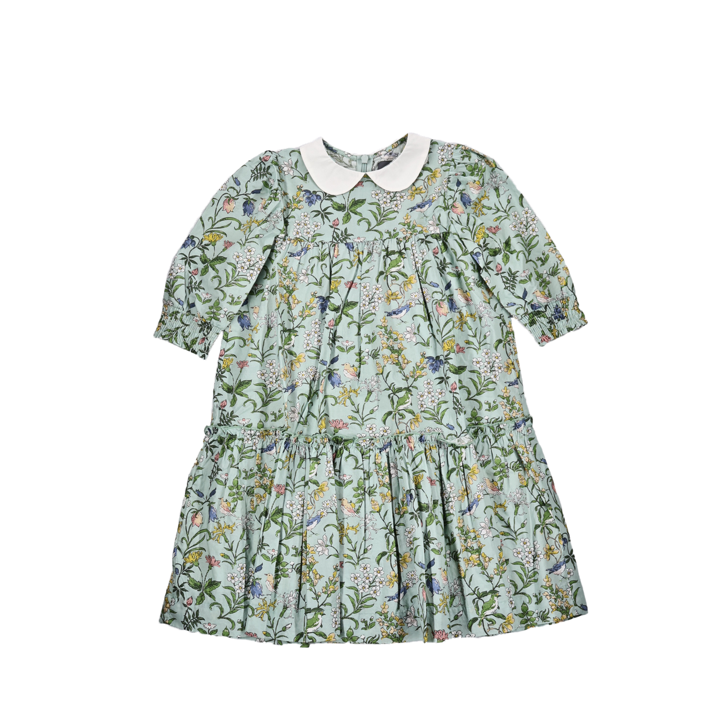 SWEET THREADS GREEN FLORAL COLLAR DRESS