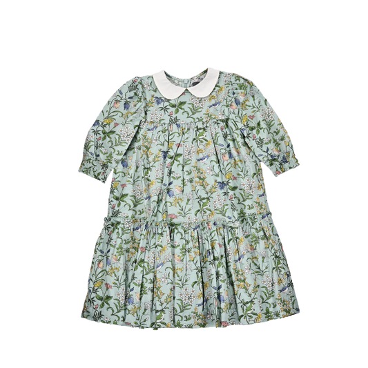 SWEET THREADS GREEN FLORAL COLLAR DRESS