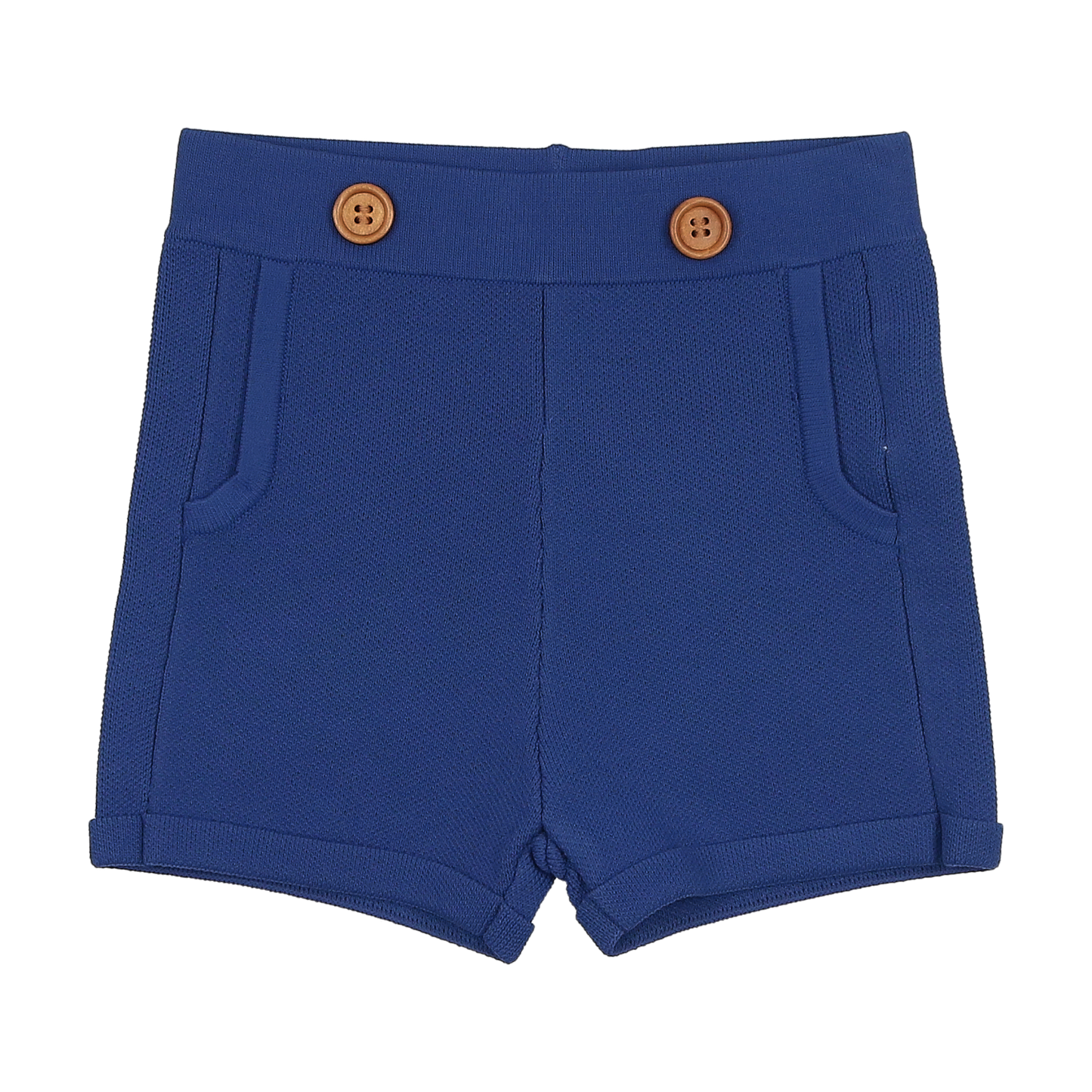 SWEET THREADS BLUE TEXTURED KNIT BUTTON SHORTS