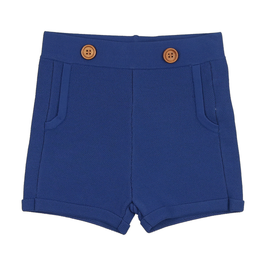 SWEET THREADS BLUE TEXTURED KNIT BUTTON SHORTS