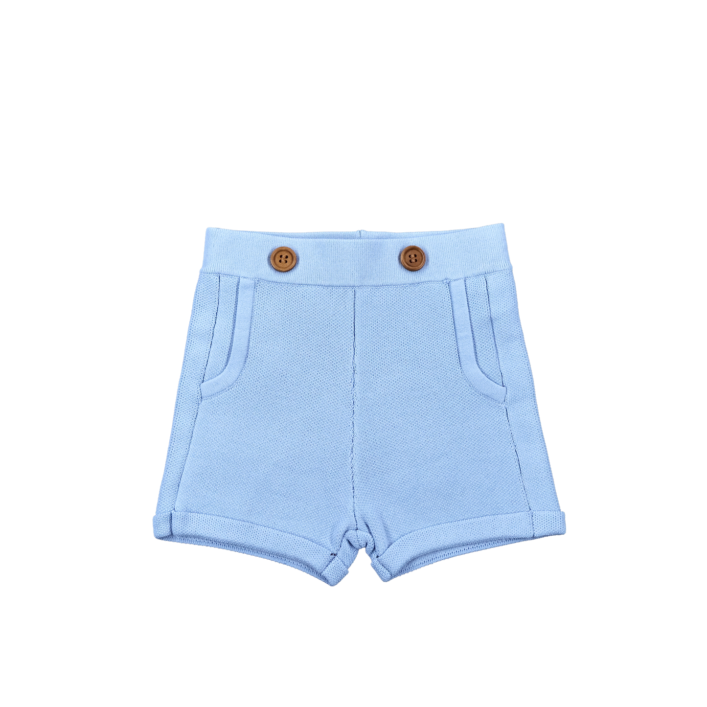 SWEET THREADS LIGHT BLUE TEXTURED KNIT BUTTON SHORTS