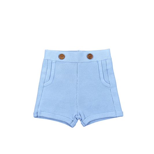 SWEET THREADS LIGHT BLUE TEXTURED KNIT BUTTON SHORTS